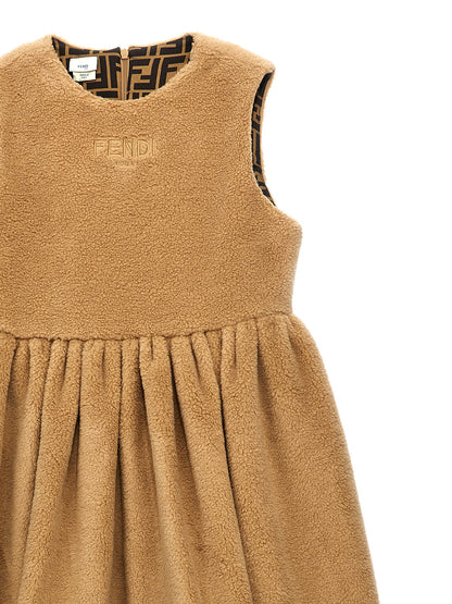 Faux fur logo embroidery dress Dresses