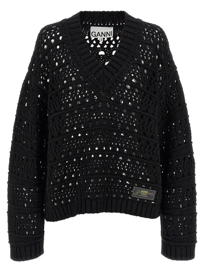'Black Crochet V-neck' sweater Sweater, cardigans