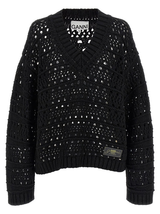 'Black Crochet V-neck' sweater Sweater, cardigans