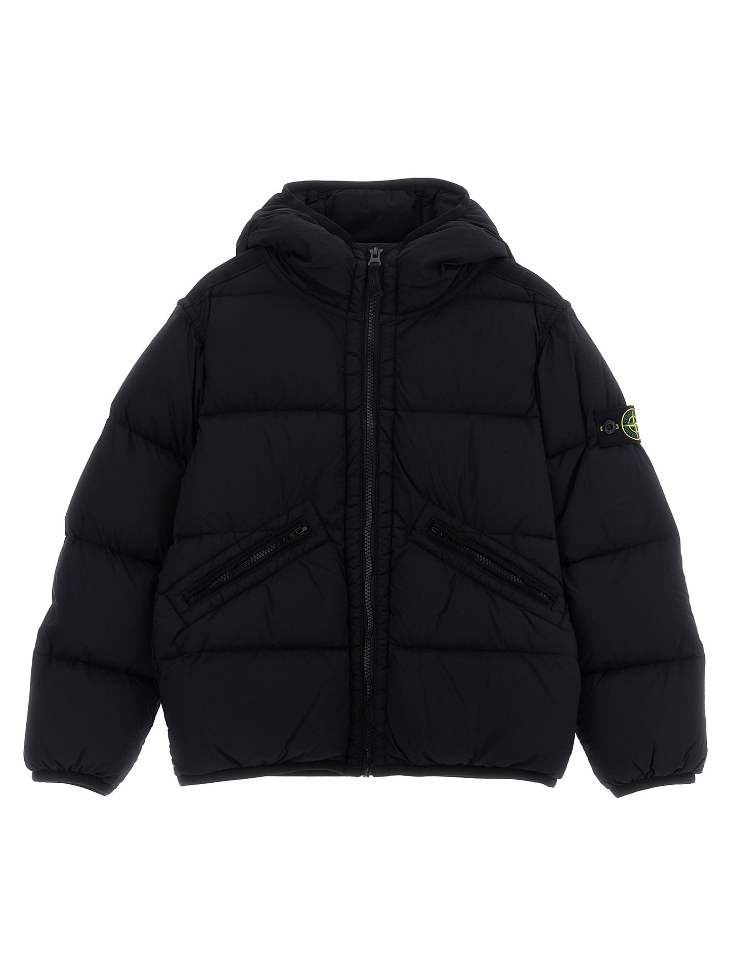 Logo patch hooded down jacket Down jacket, Parka, Casual jackets