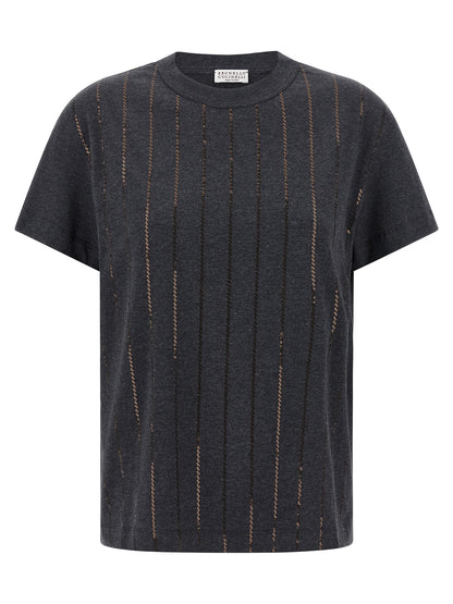 'Dazzling Chalk Stripe Embroidery' T-shirt T-shirt