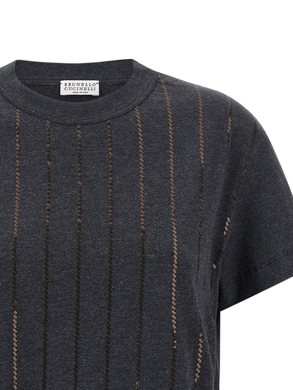 'Dazzling Chalk Stripe Embroidery' T-shirt T-shirt