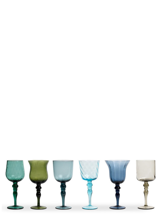 Set 6 Assorted Shapes Calici - Texture Nuance Blue/Green Glasses and bottles