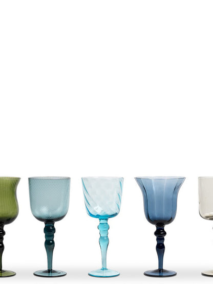 Set 6 Assorted Shapes Calici - Texture Nuance Blue/Green Glasses and bottles