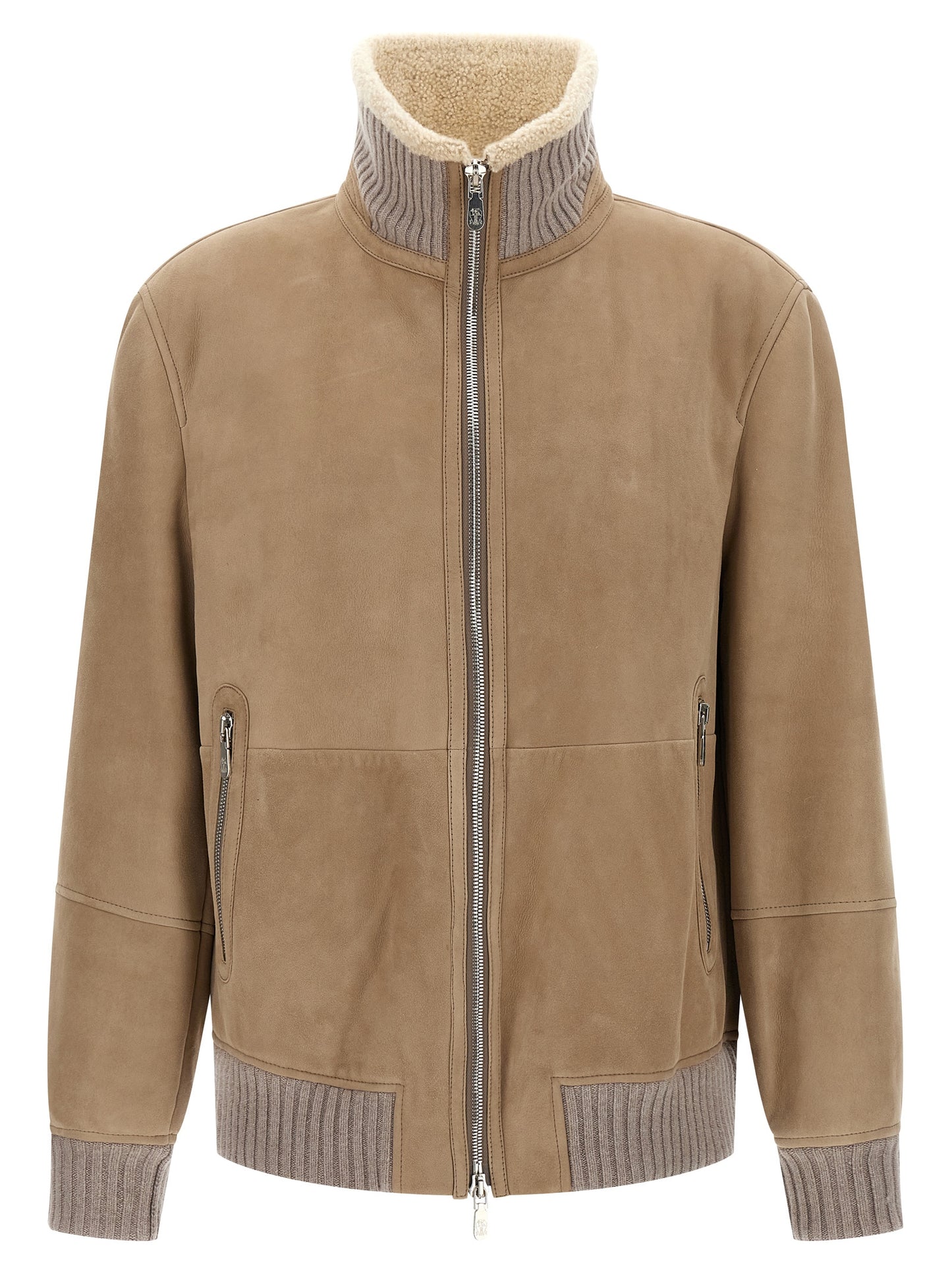 Suede and sherling curly bomber jacket Down jacket, Parka, Casual jackets