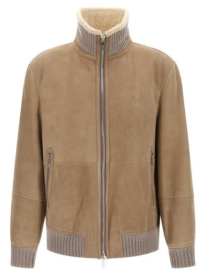 Suede and sherling curly bomber jacket Down jacket, Parka, Casual jackets