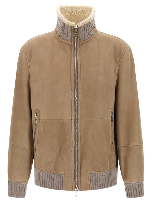 Suede and sherling curly bomber jacket Down jacket, Parka, Casual jackets