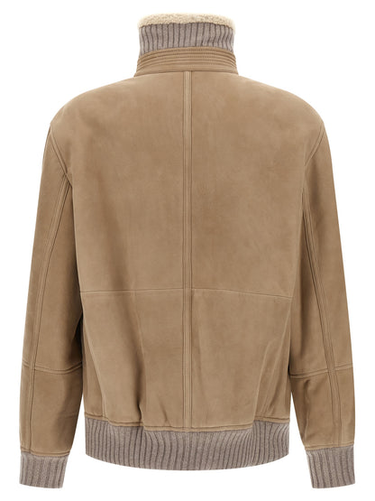 Suede and sherling curly bomber jacket Down jacket, Parka, Casual jackets
