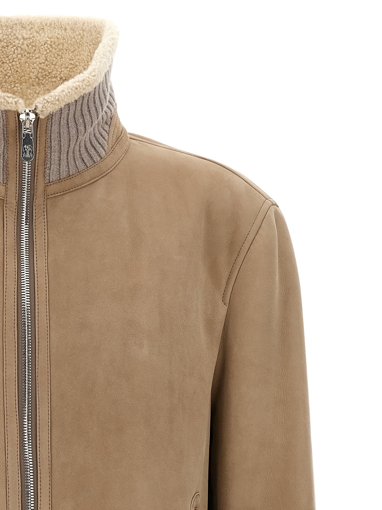 Suede and sherling curly bomber jacket Down jacket, Parka, Casual jackets