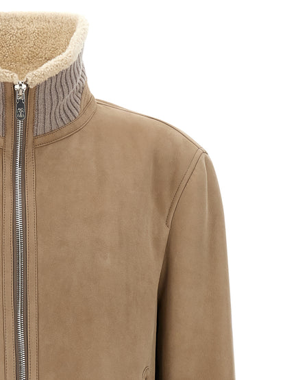 Suede and sherling curly bomber jacket Down jacket, Parka, Casual jackets