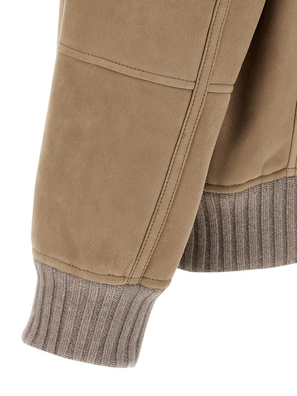 Suede and sherling curly bomber jacket Down jacket, Parka, Casual jackets