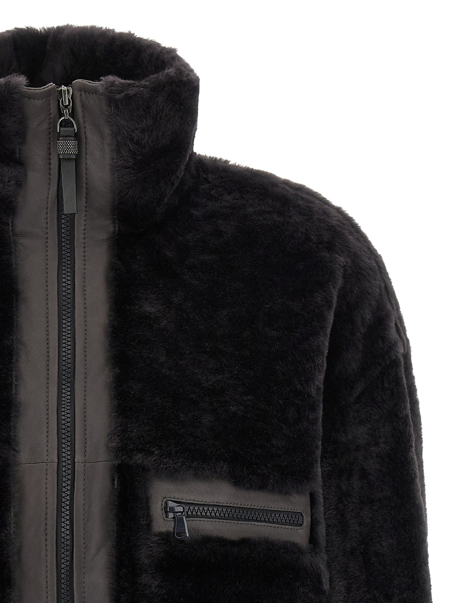 'Shiny Zipper Pull' shearling jacket Fur