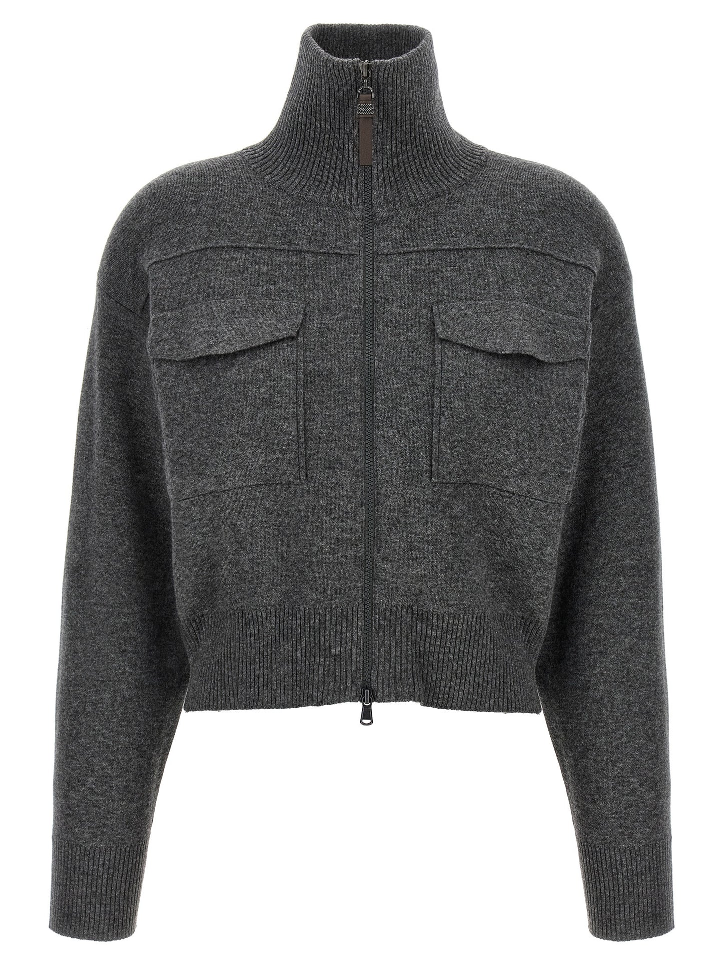 'Shiny Zipper Pull' Wool cardigan Sweater, cardigans