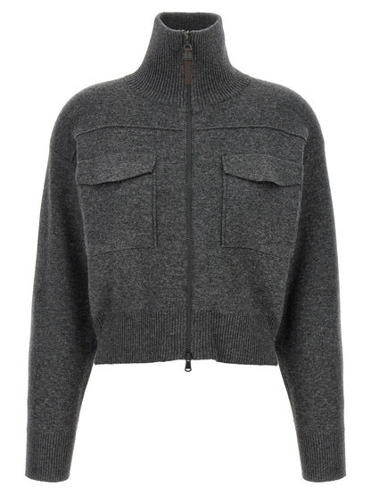 'Shiny Zipper Pull' Wool cardigan Sweater, cardigans