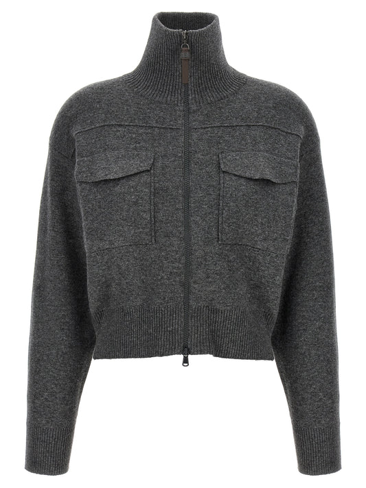 'Shiny Zipper Pull' Wool cardigan Sweater, cardigans