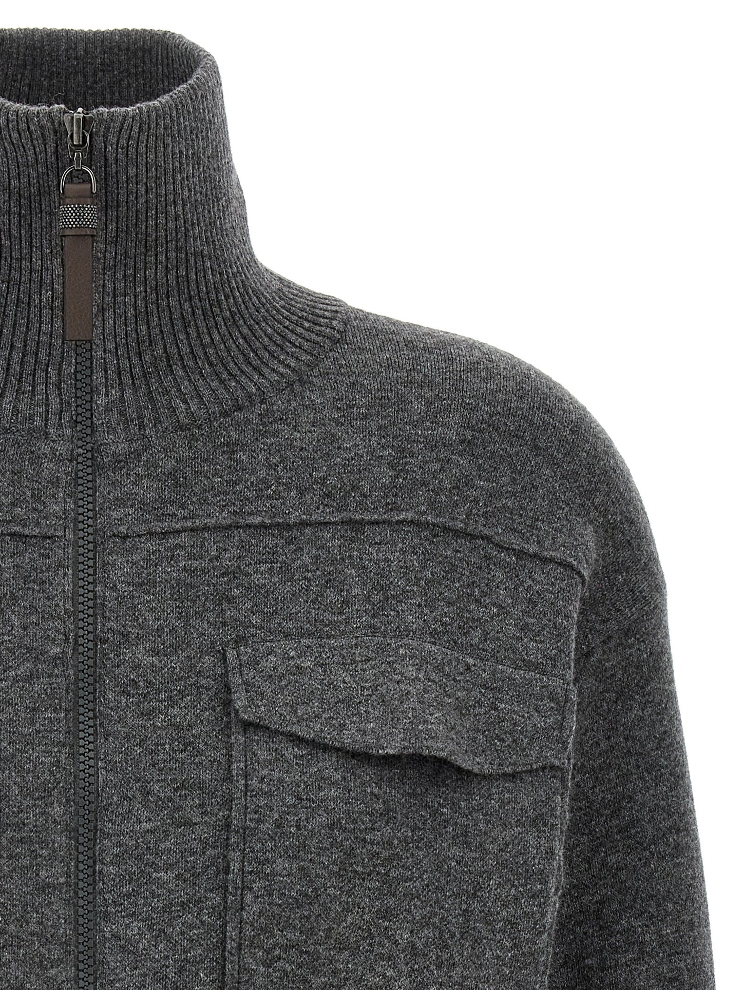 'Shiny Zipper Pull' Wool cardigan Sweater, cardigans
