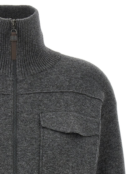 'Shiny Zipper Pull' Wool cardigan Sweater, cardigans