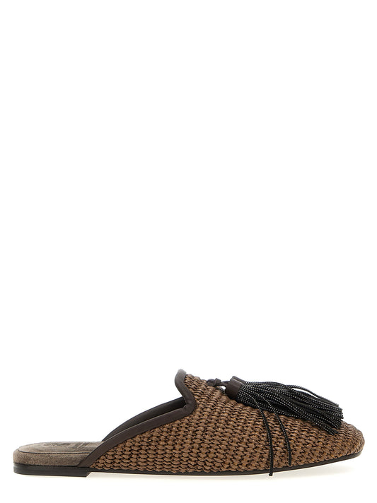 Jewel tassel sabots Flat shoes