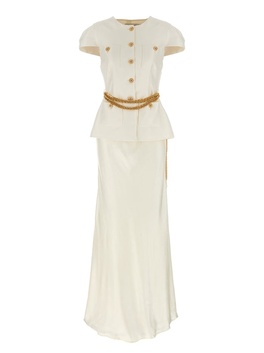'Cream Taffeta Chain Belt Maxi' dress Dresses