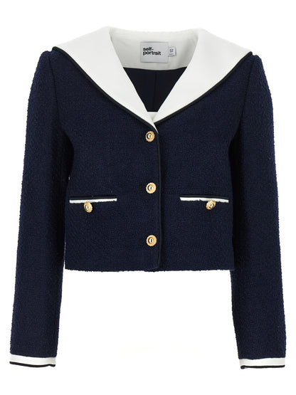 'Navy Boucle Contrast Collar' blazer Blazer and Suits