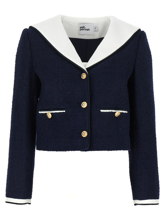 'Navy Boucle Contrast Collar' blazer Blazer and Suits