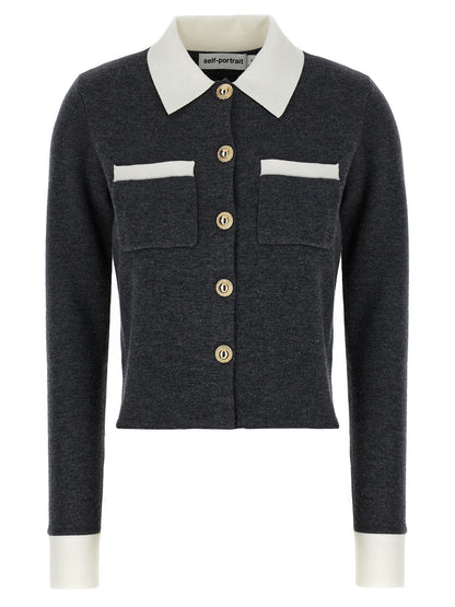 'Grey Contrast Collar' cardigan Sweater, cardigans