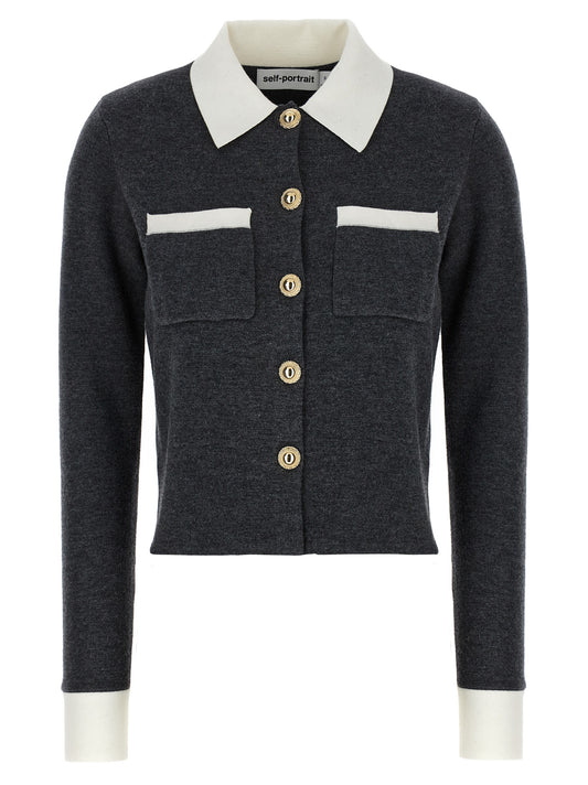 'Grey Contrast Collar' cardigan Sweater, cardigans