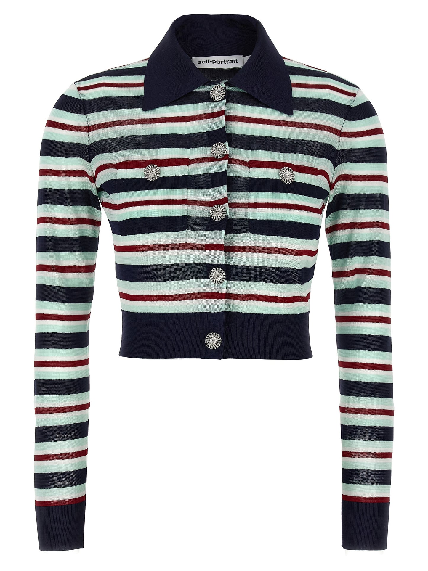 'Navy Striped Viscose Knit' cardigan Sweater, cardigans