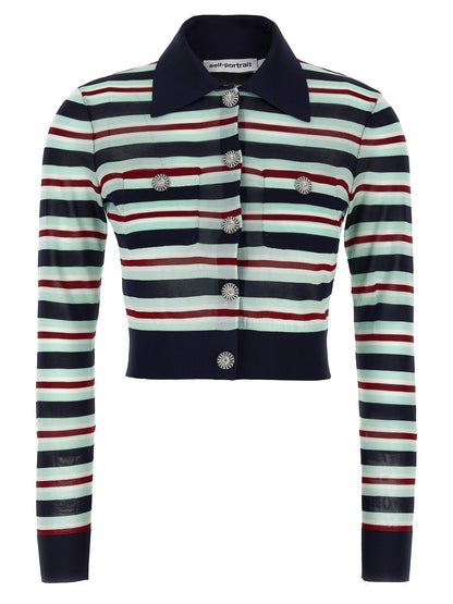 'Navy Striped Viscose Knit' cardigan Sweater, cardigans