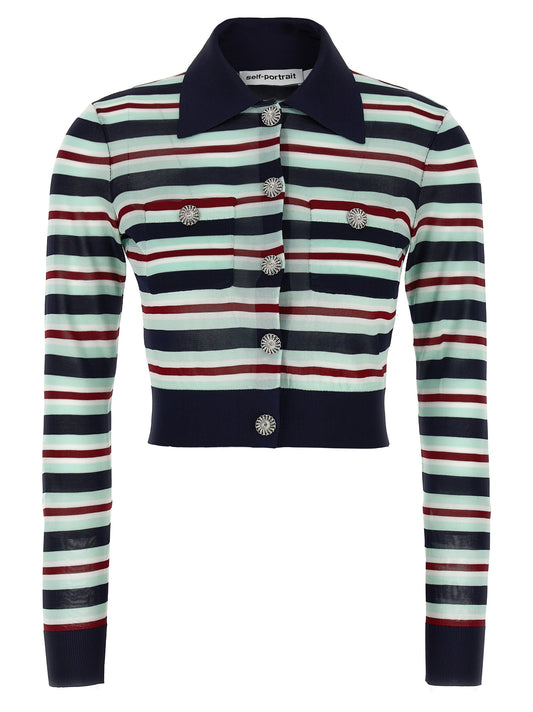 'Navy Striped Viscose Knit' cardigan Sweater, cardigans