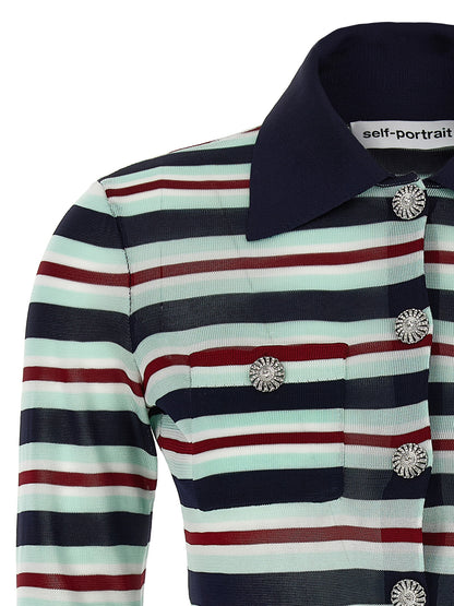 'Navy Striped Viscose Knit' cardigan Sweater, cardigans