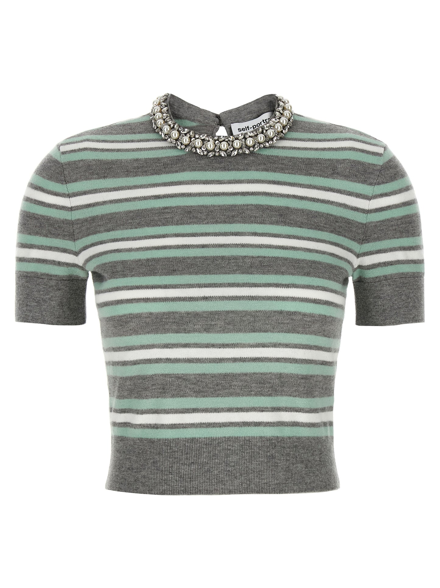 'Grey Striped Crystal Trim Knit' sweater Sweater, cardigans