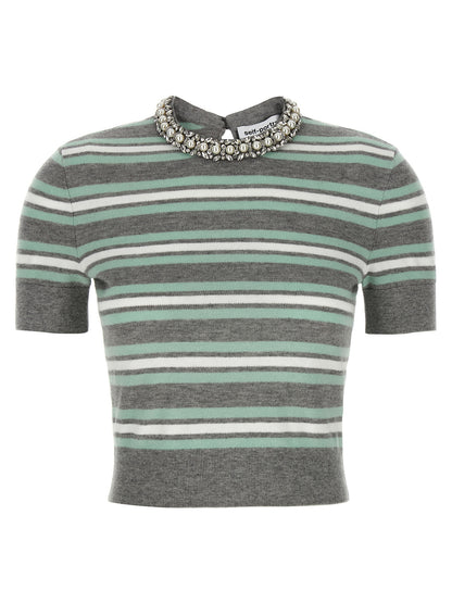 'Grey Striped Crystal Trim Knit' sweater Sweater, cardigans