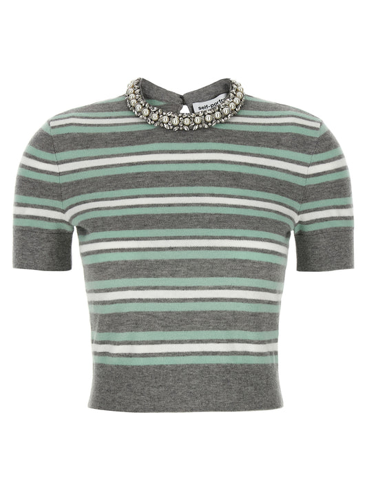 'Grey Striped Crystal Trim Knit' sweater Sweater, cardigans