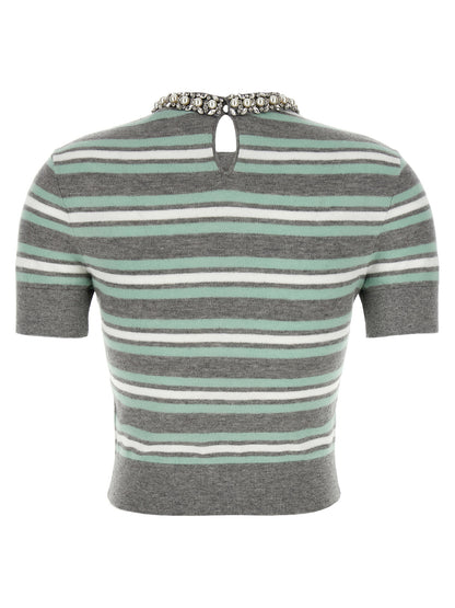 'Grey Striped Crystal Trim Knit' sweater Sweater, cardigans