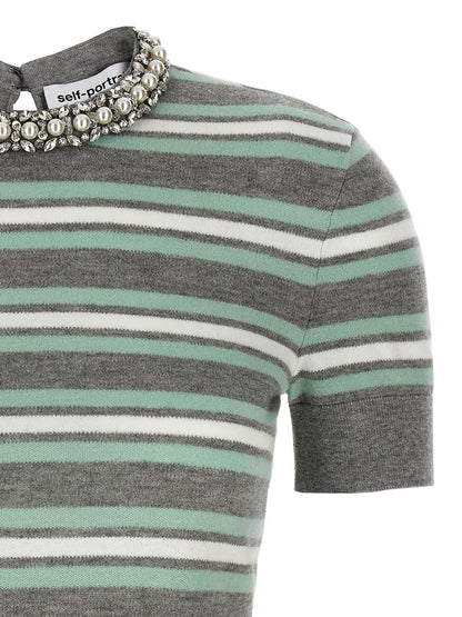 'Grey Striped Crystal Trim Knit' sweater Sweater, cardigans
