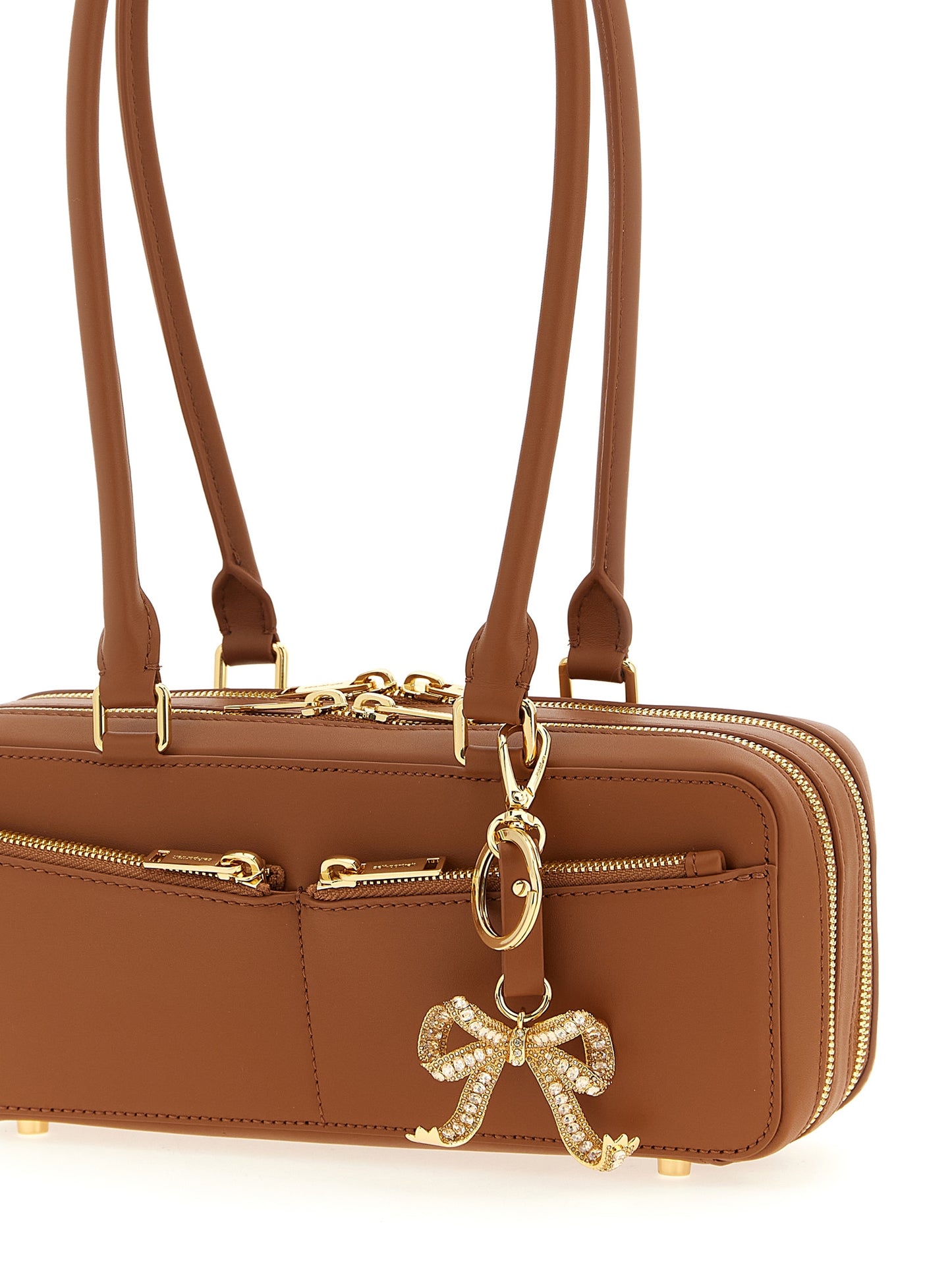 'Tan leather baguette with charm' shoulder bag Shoulder bags