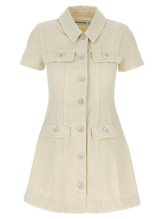 'Cream Collared Denim Mini' dress Dresses