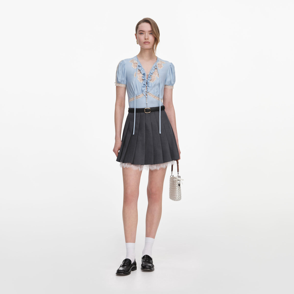 Self Portrait Grey pleated mini skirt