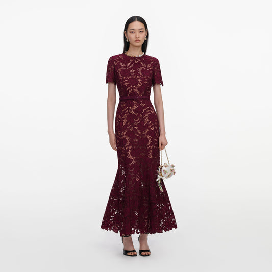 Self Portrait Burgundy lace midi dress