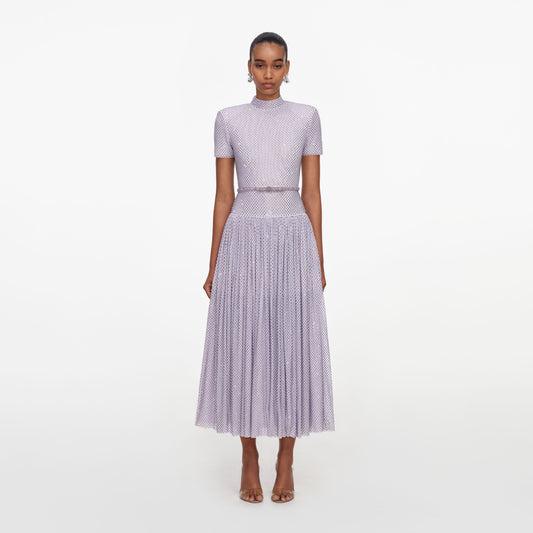 Self-Portrait Long dress with short sleeves and rhinestones