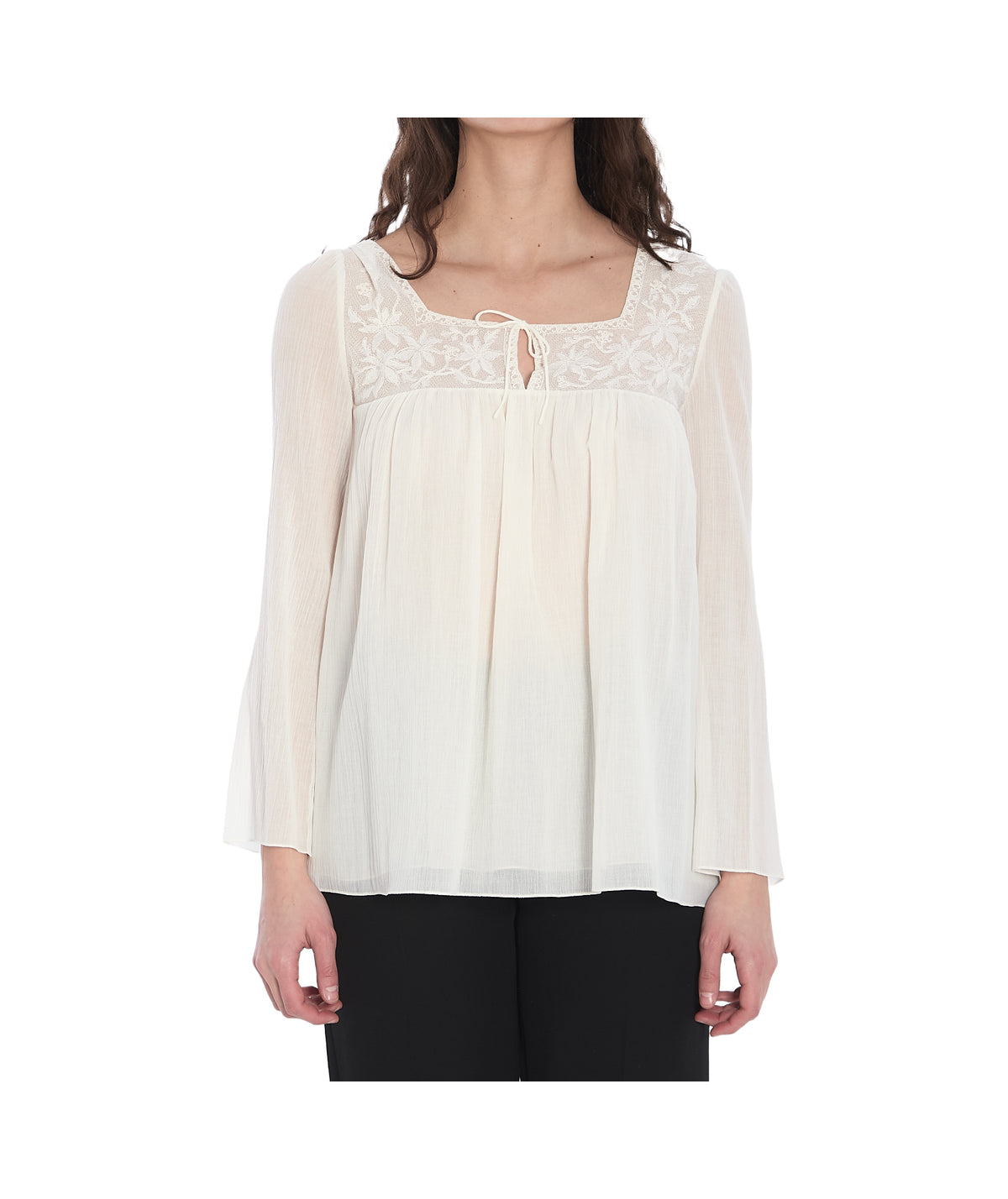 BLOUSE FOLK PLASTRON BRODE TOPS