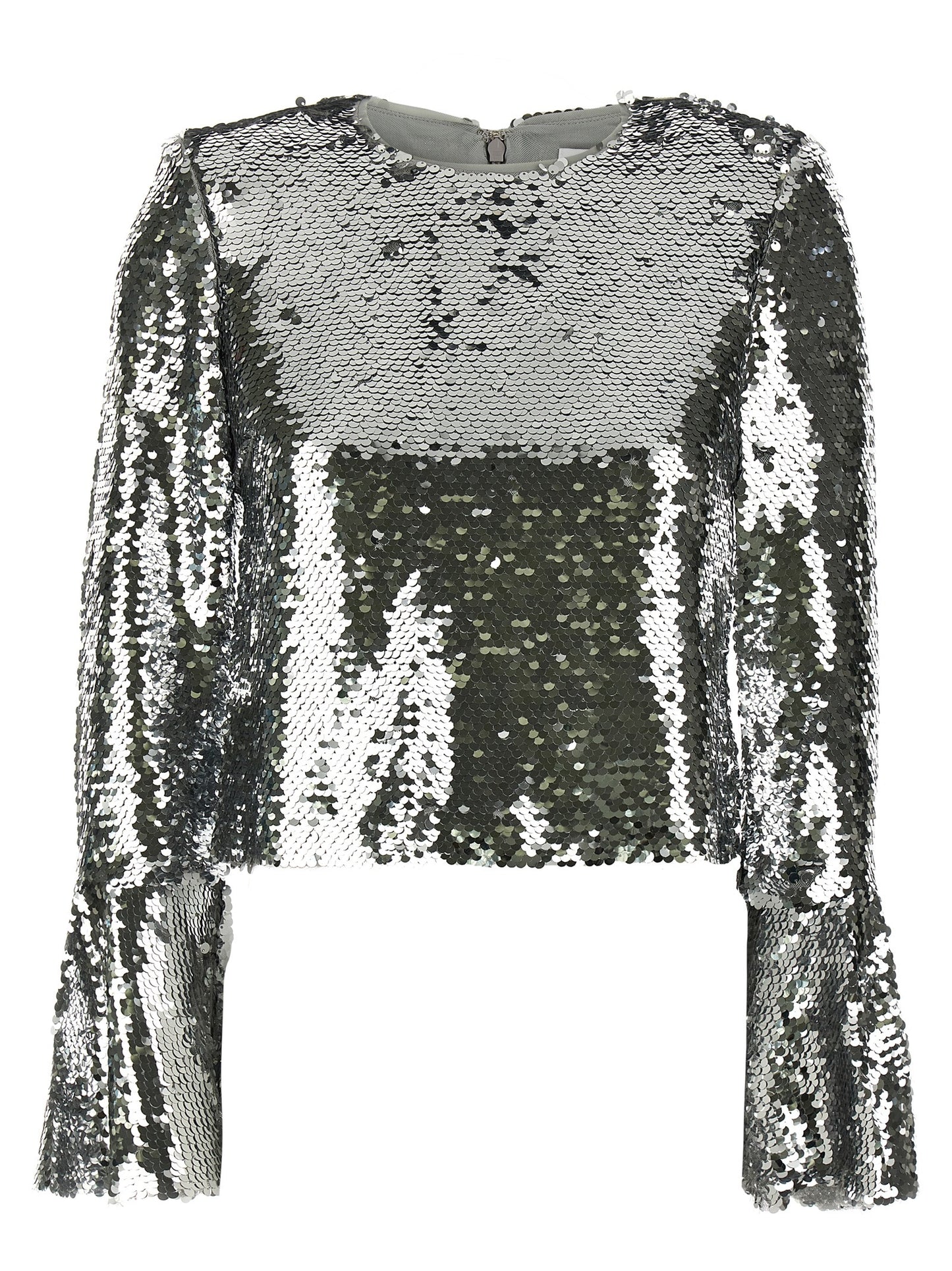 'Silver Sequin Flared Sleeve' top Tops