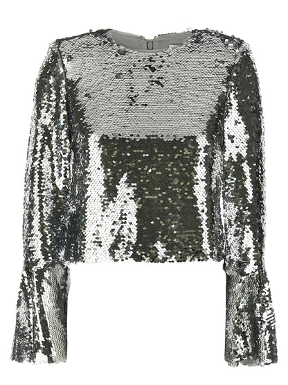 'Silver Sequin Flared Sleeve' top Tops
