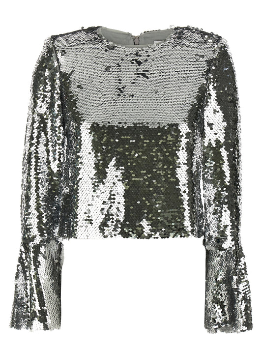 'Silver Sequin Flared Sleeve' top Tops
