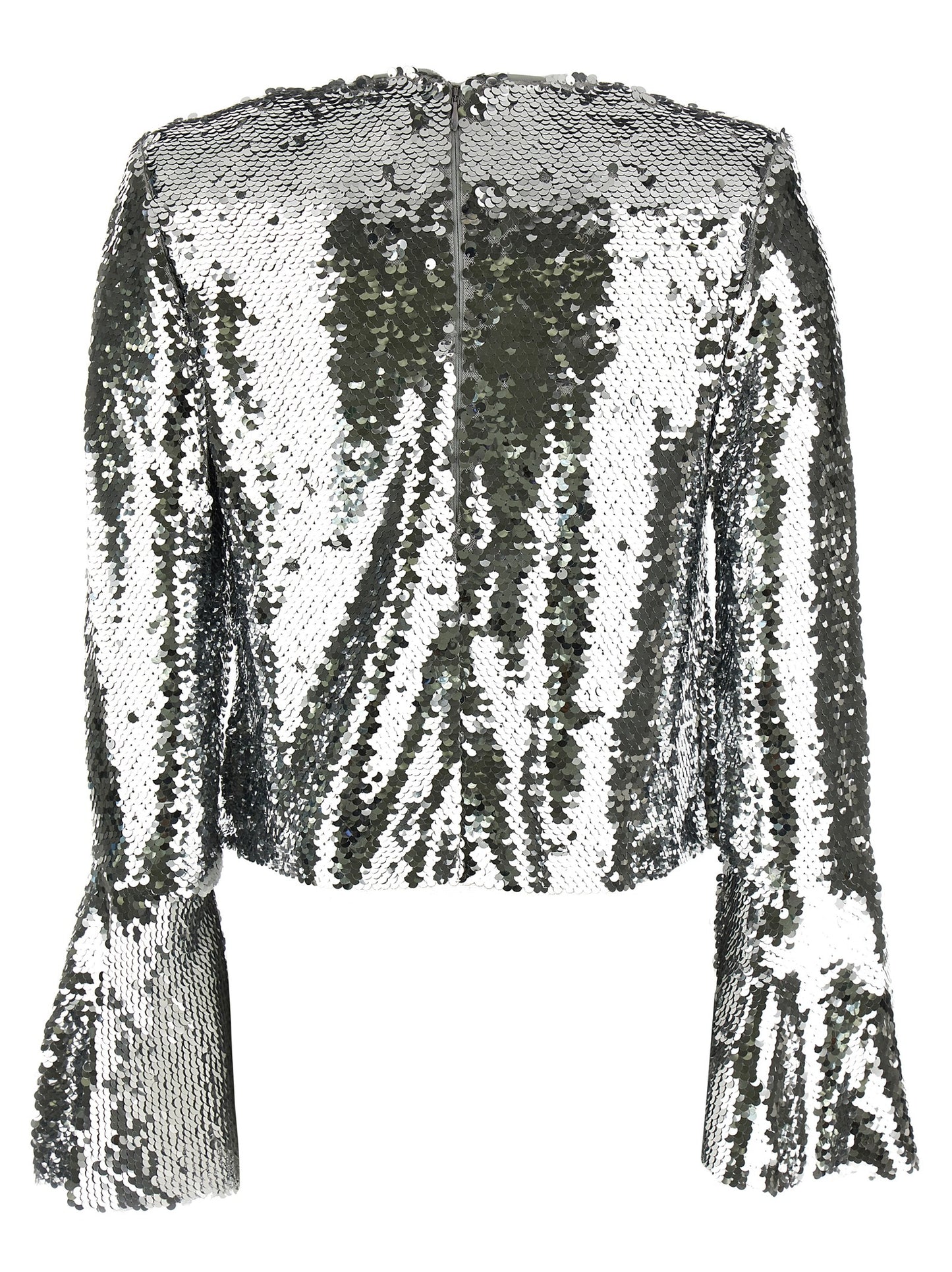 'Silver Sequin Flared Sleeve' top Tops