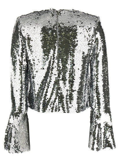 'Silver Sequin Flared Sleeve' top Tops
