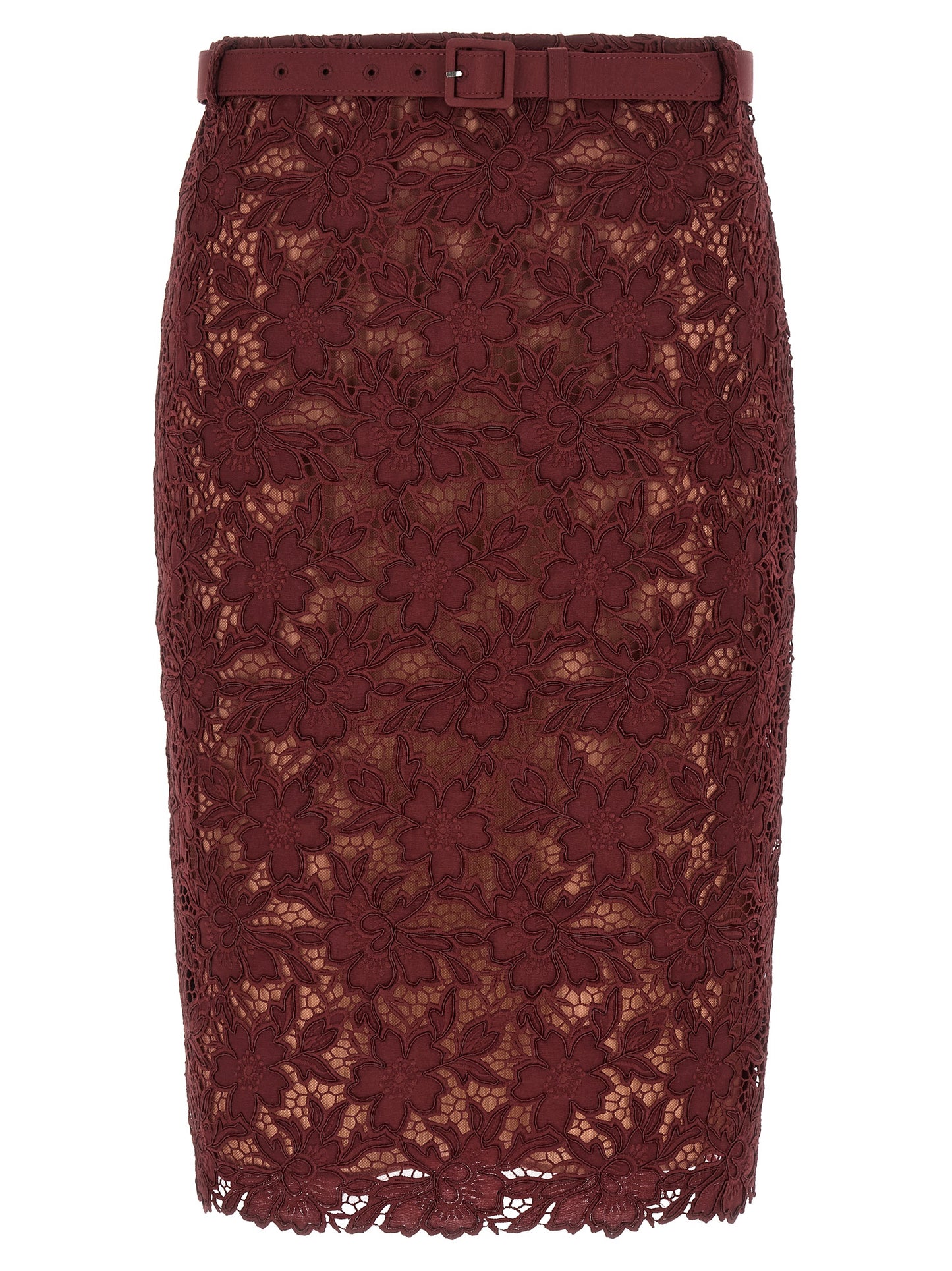'Burgundy Guipure Lace Midi' skirt Skirts