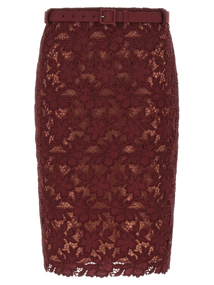 'Burgundy Guipure Lace Midi' skirt Skirts