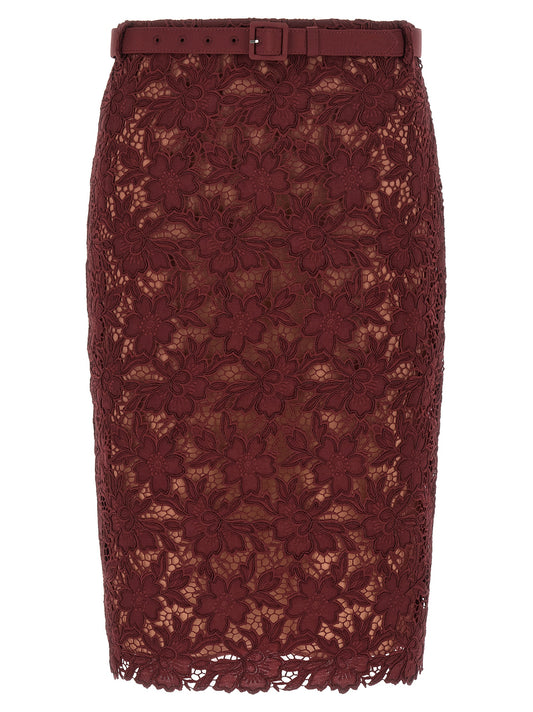 'Burgundy Guipure Lace Midi' skirt Skirts